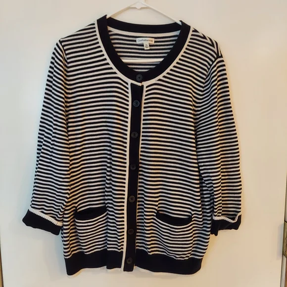 Calvin Klein Women's Striped Button-Up Cardigan - Picture 1 of 5